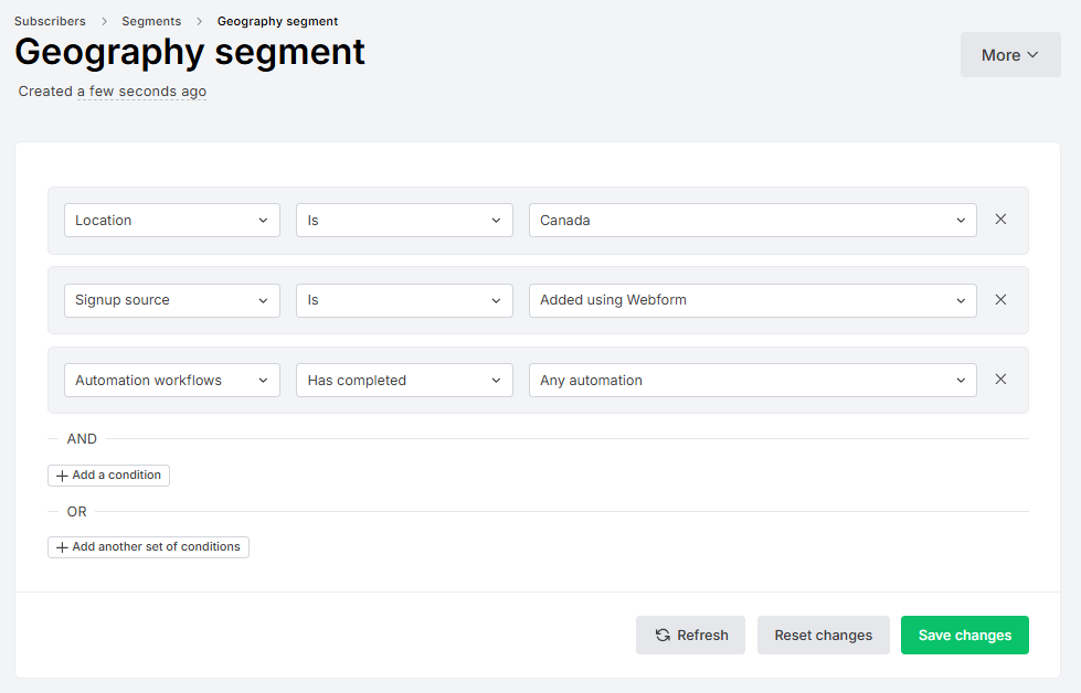 Editing a segment in MailerLite