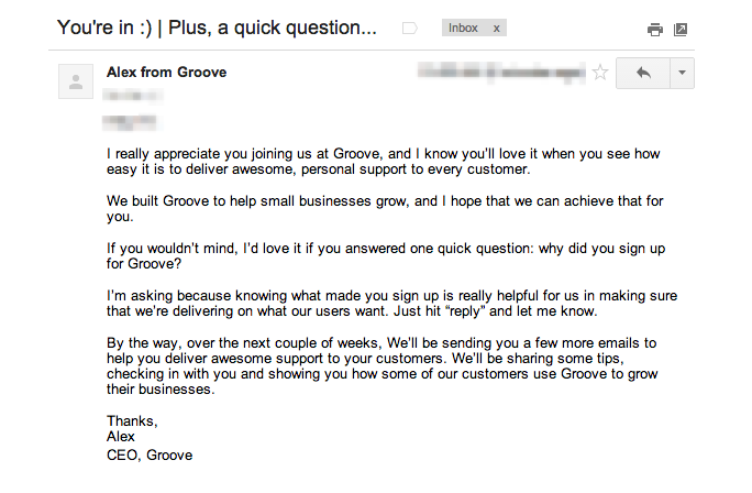 Groove sign-up email