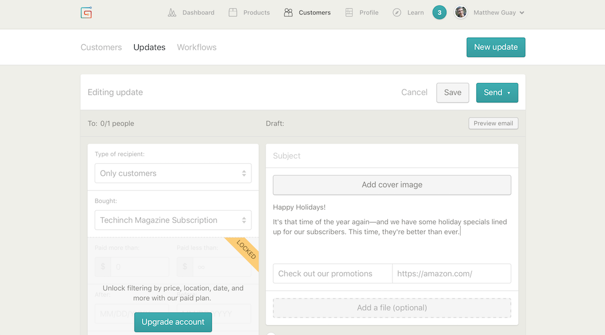 Gumroad email newsletter