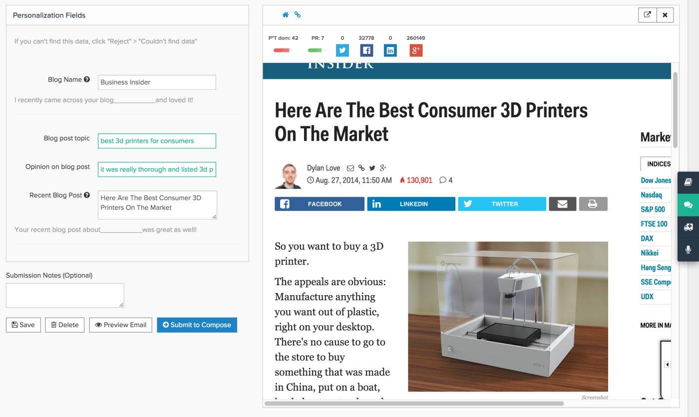 Pitchbox personalization tool