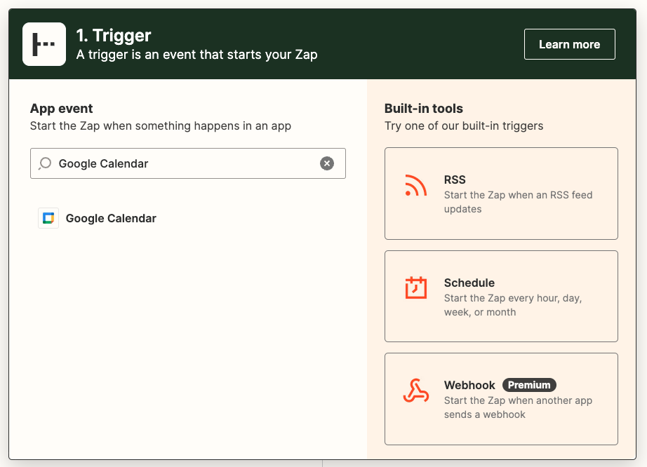 A view of the Zapier editor with a search box with Gmail entered in the search field.