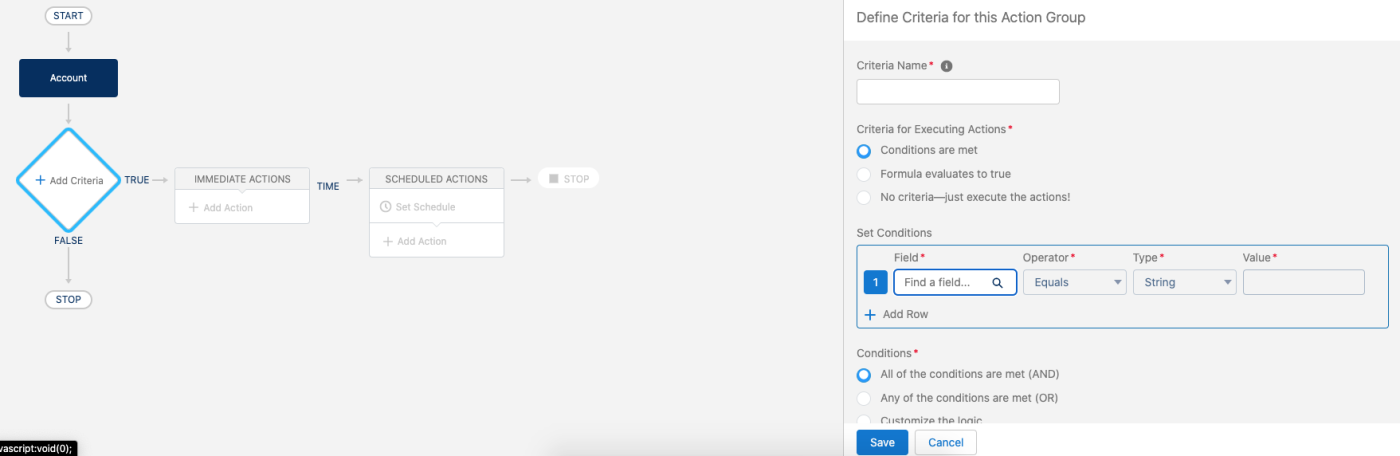 Screenshot of the author setting up a trigger sequence in Salesforce