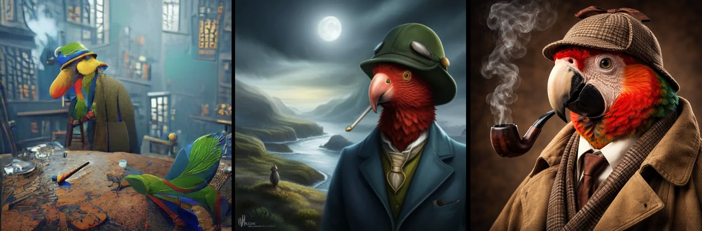 Three renderings of the prompt from AI art generators based on different models