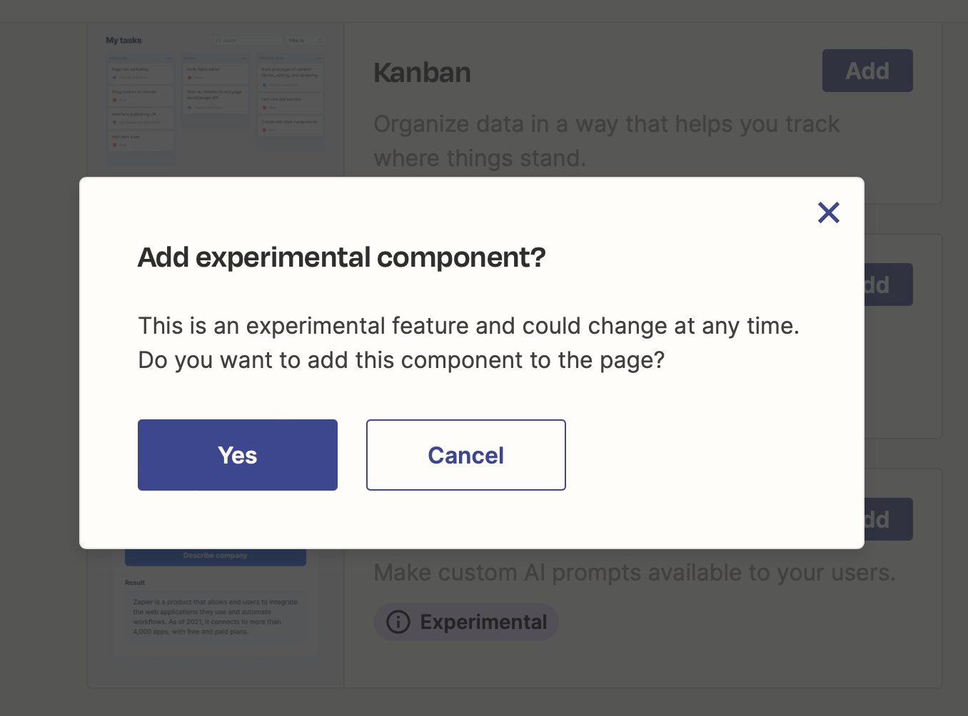 Pop up modal in interfaces