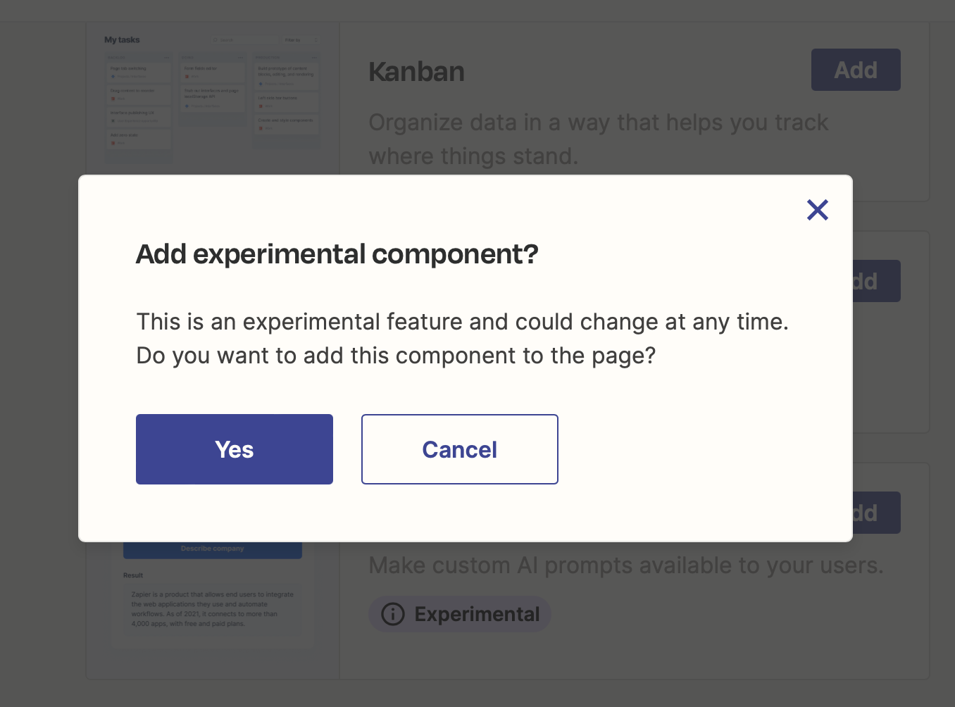 Pop up modal in interfaces