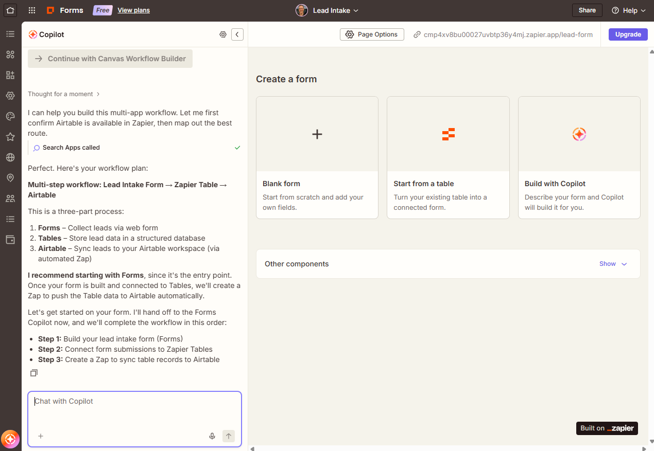 The Zapier Copilot interface