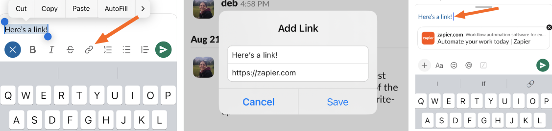 Hyperlinking in Slack on mobile