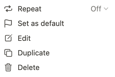 Screenshot of template editing options in a Notion database