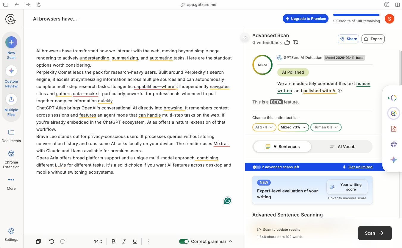 GPTZero, our pick for one of the best AI content detector for extra writing analysis features