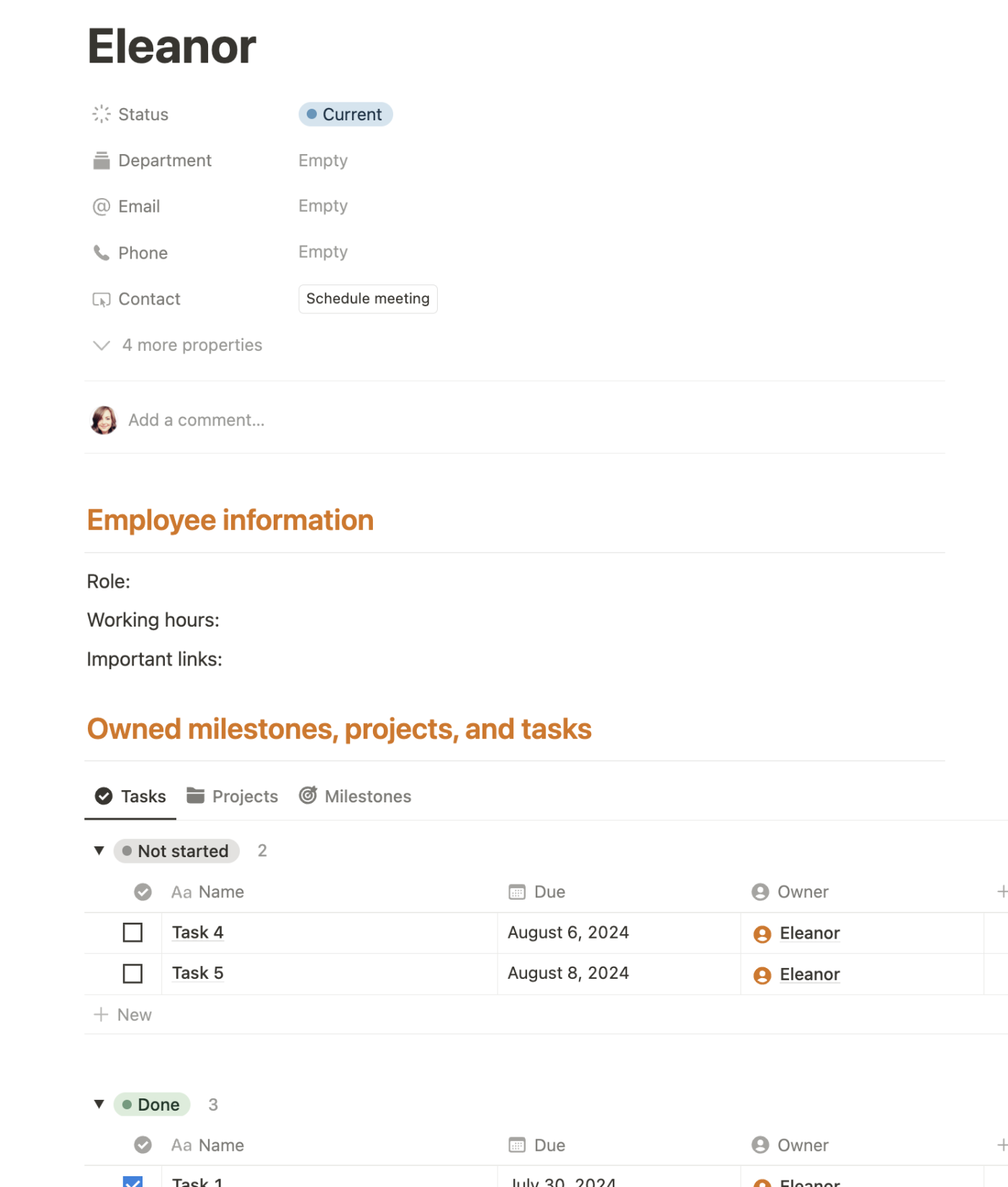 Screenshot of a team directory page in the Notion project management template