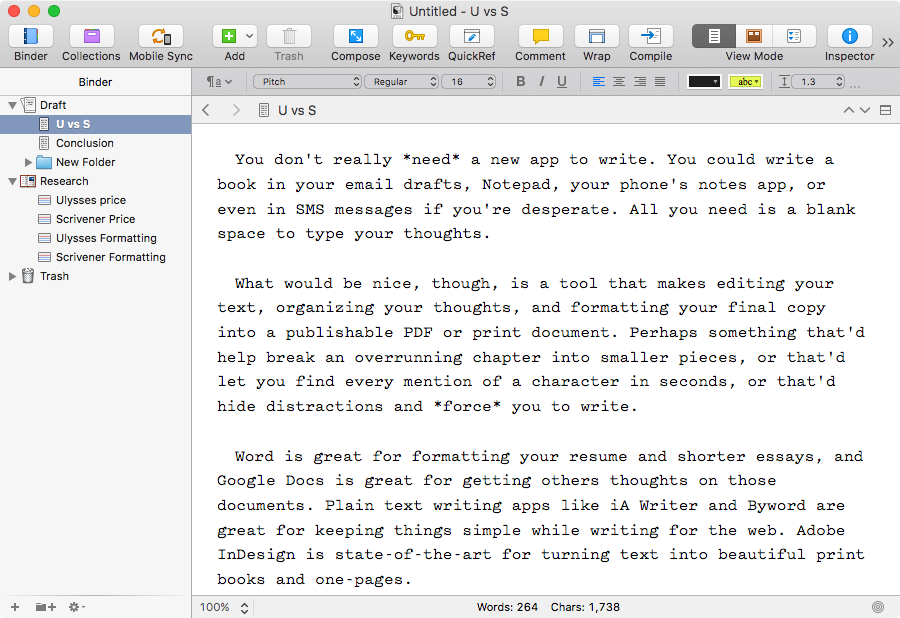 Scrivener interface