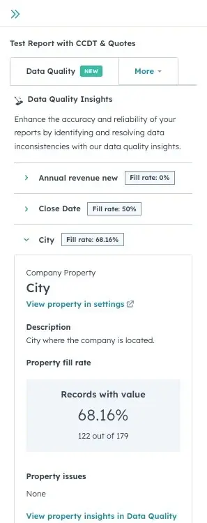 A data quality report from HubSpot