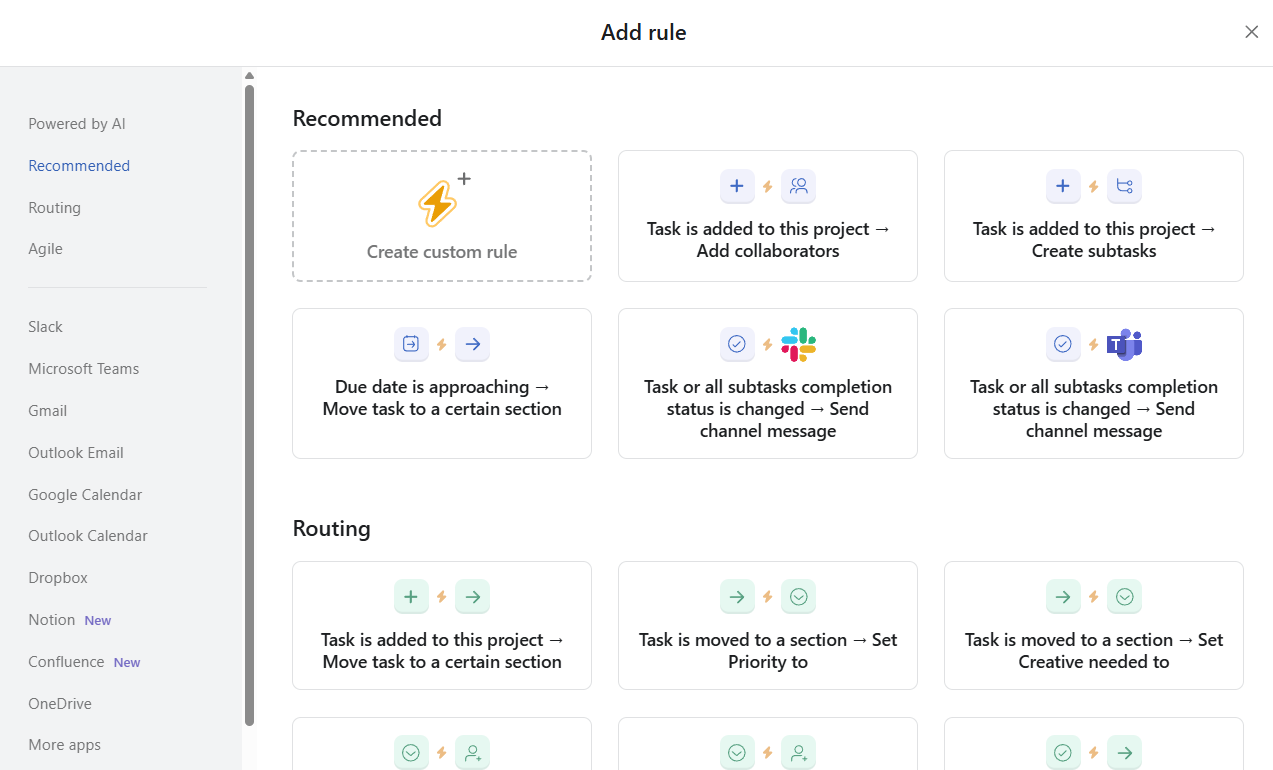 Prebuilt automations in Asana