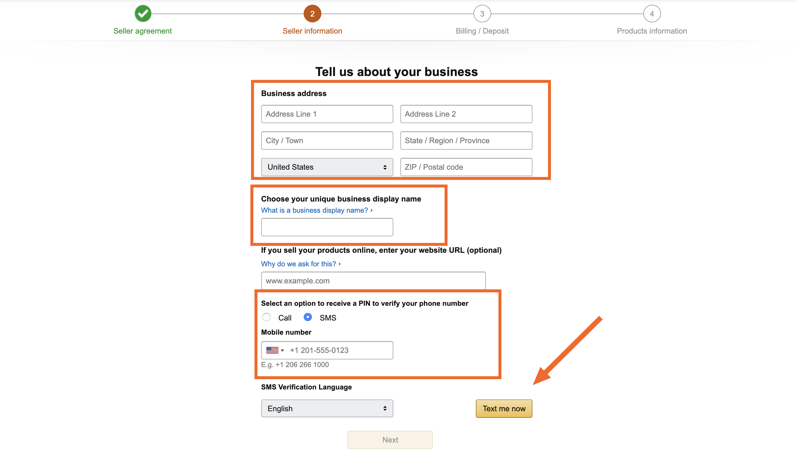 Adding business information to Amazon Seller Central