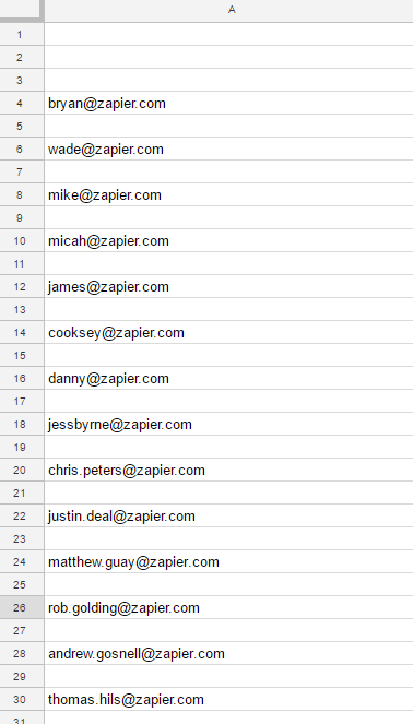 scrapped email addresses in Google Sheets