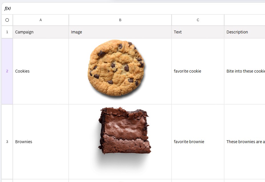 Canva Sheets, with image assets included