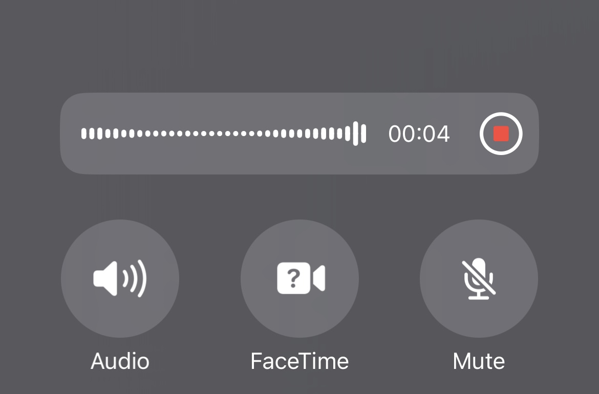 The stop button when recording a call on iPhone