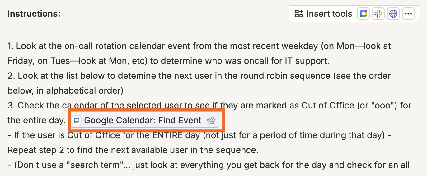 Screenshot of Google Calendar action