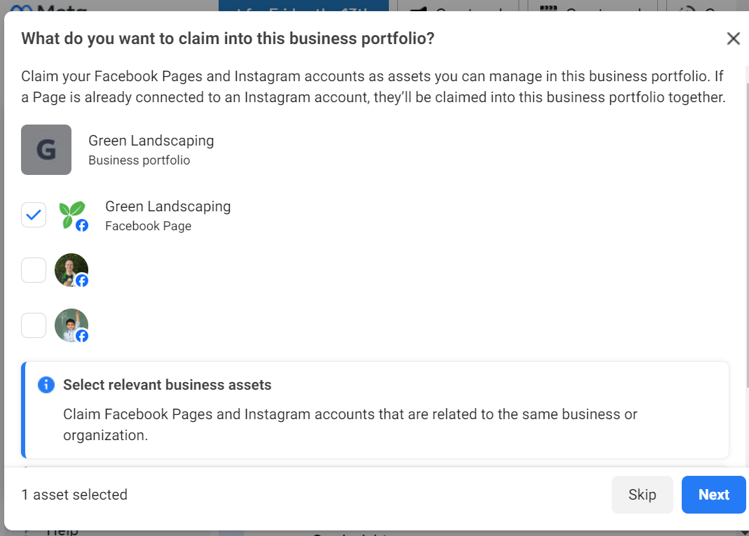 Claiming assets in Meta Business Suite
