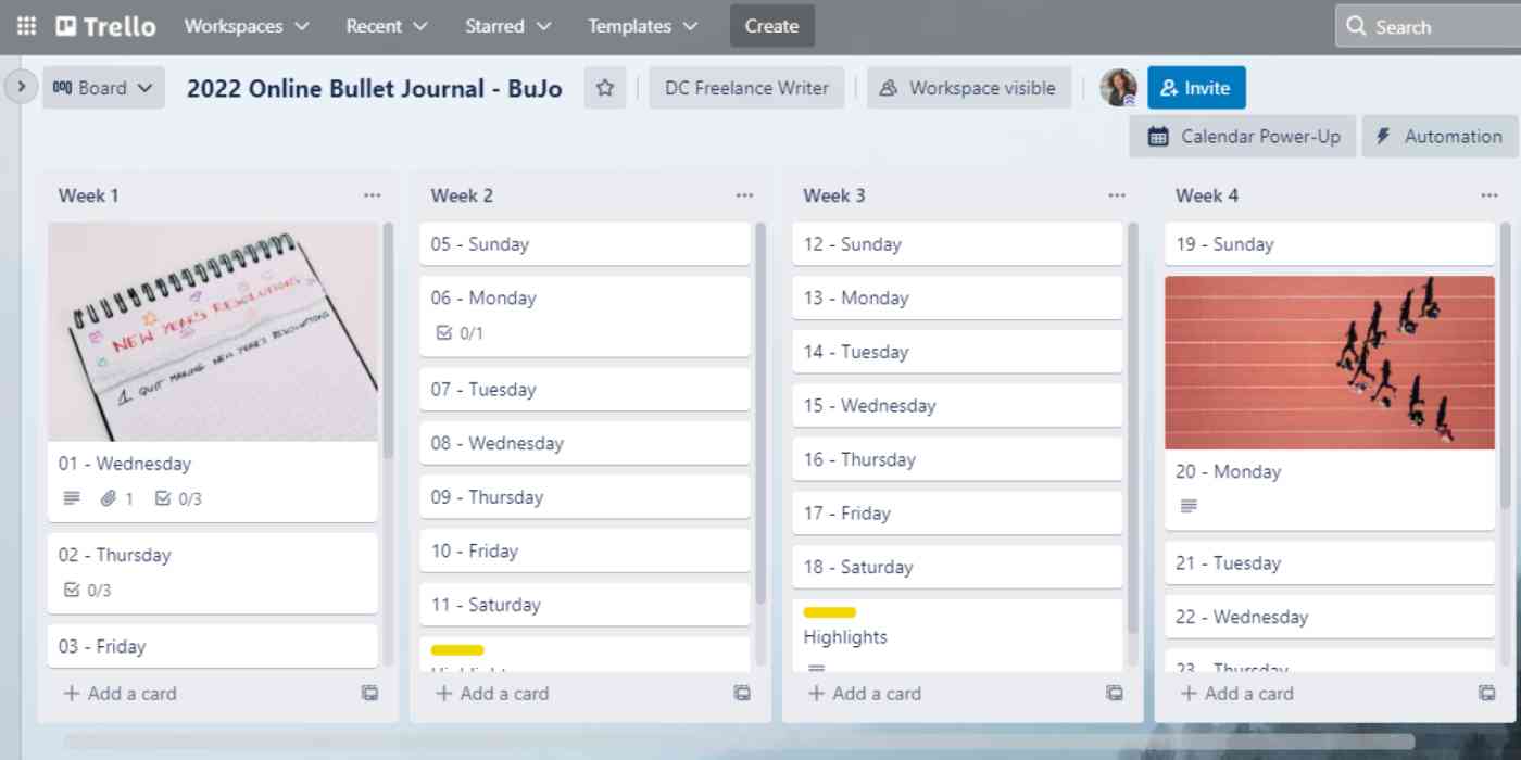 Trello bullet journal