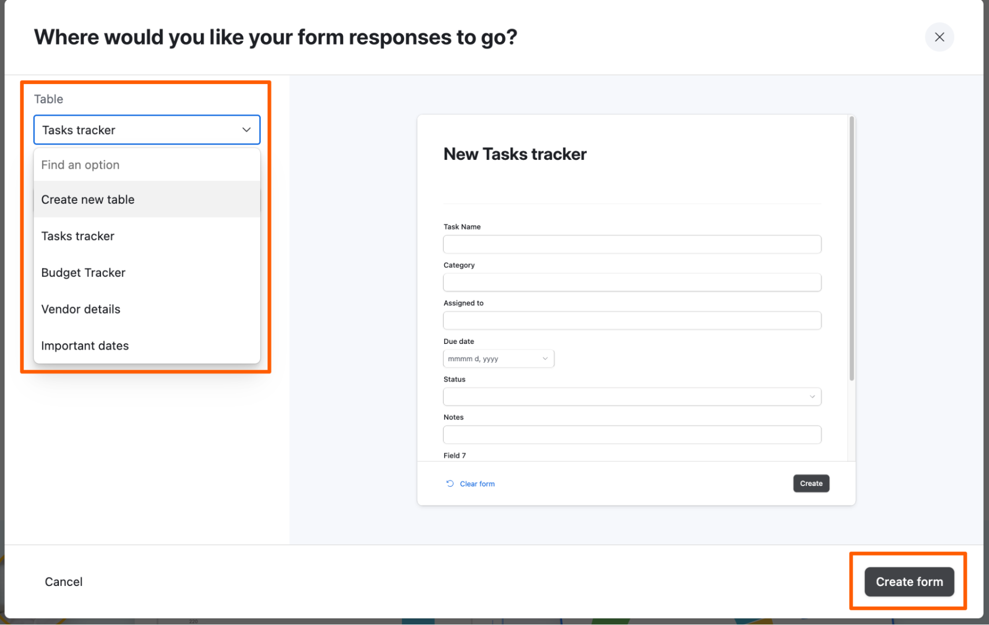 Setting up an Airtable form. 