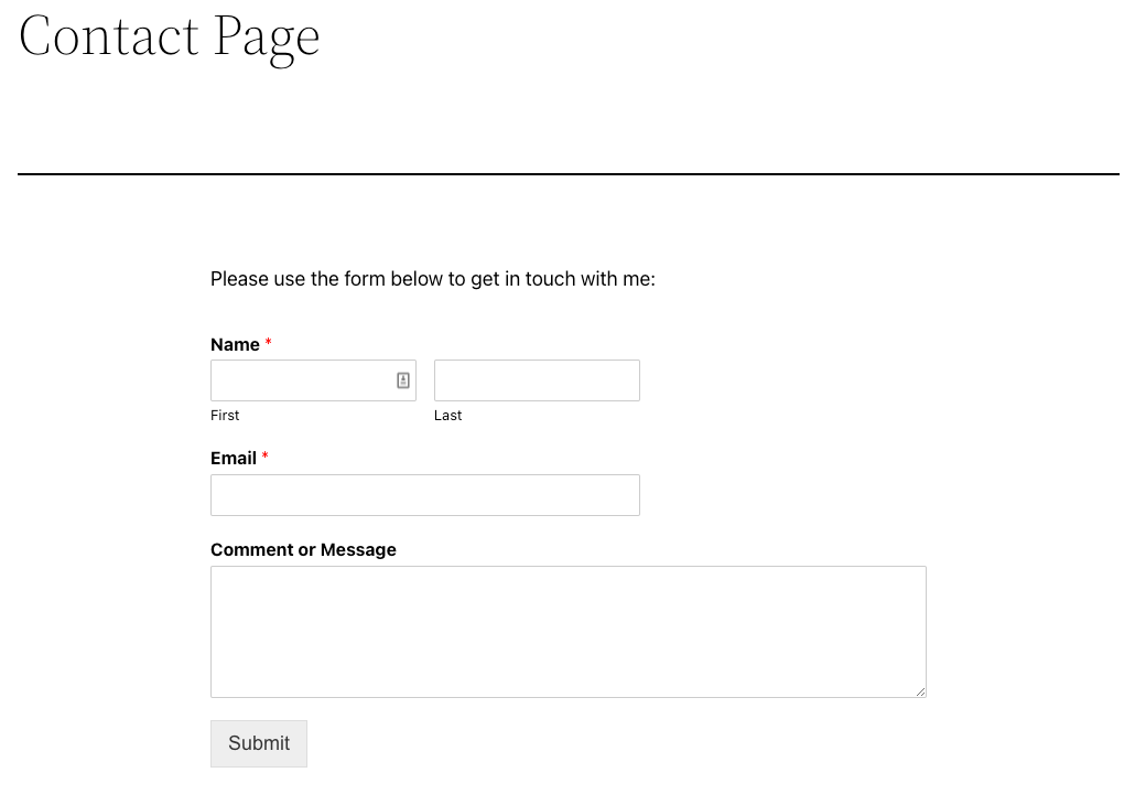 Contact page on a website