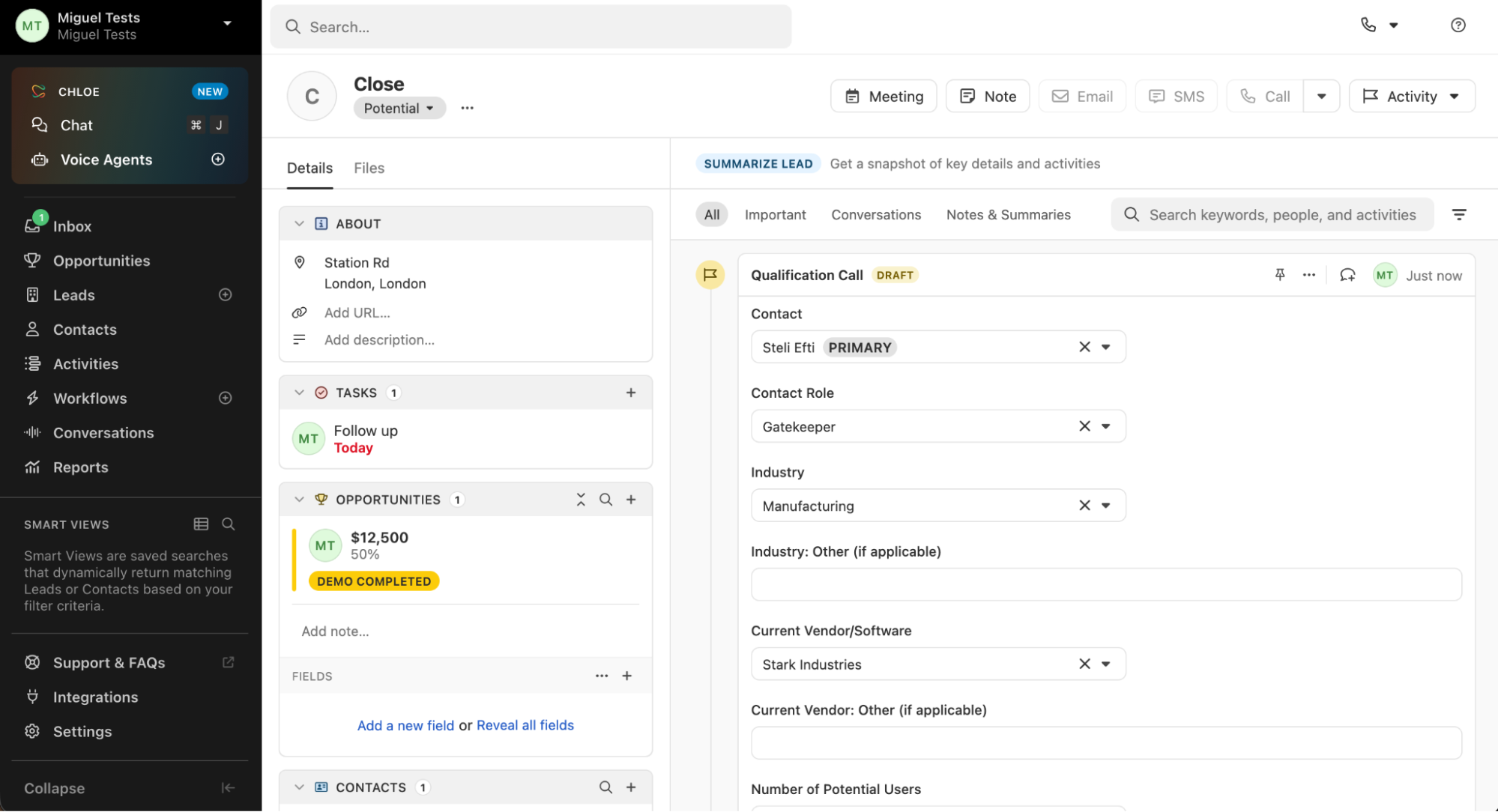 A screenshot of Close, our pick for the best CRM for faster lead prospecting