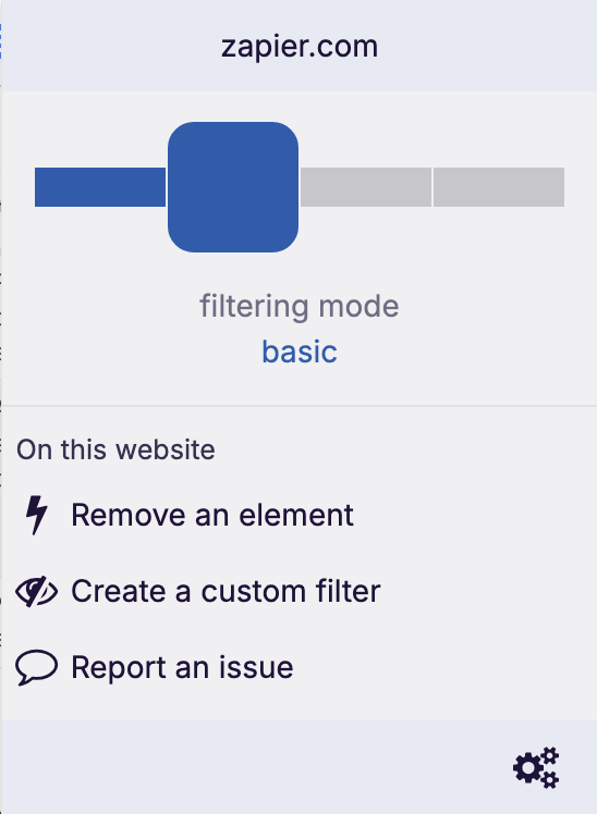 Screenshot of the ad blocker feature in the uBlock chrome extension, showing the ads and scripts it's blocking on a grey background