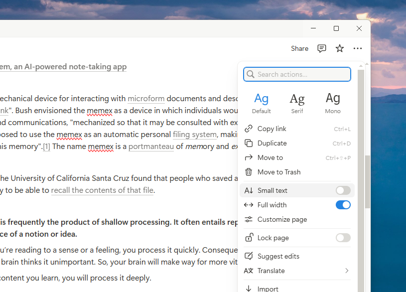 The text customization options on Notion