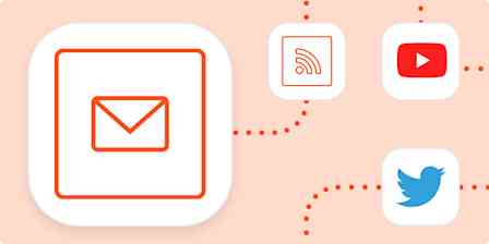 The email by Zapier logo with the logos for RSS, YouTube and Twitter