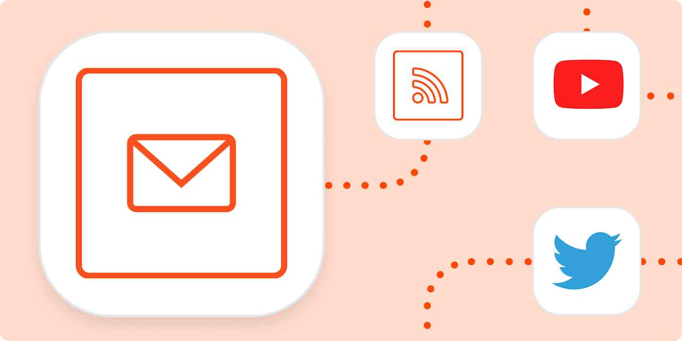 The email by Zapier logo with the logos for RSS, YouTube and Twitter