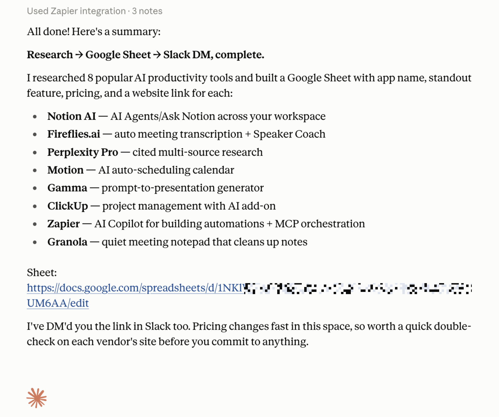 Completing a workflow directly from Claude