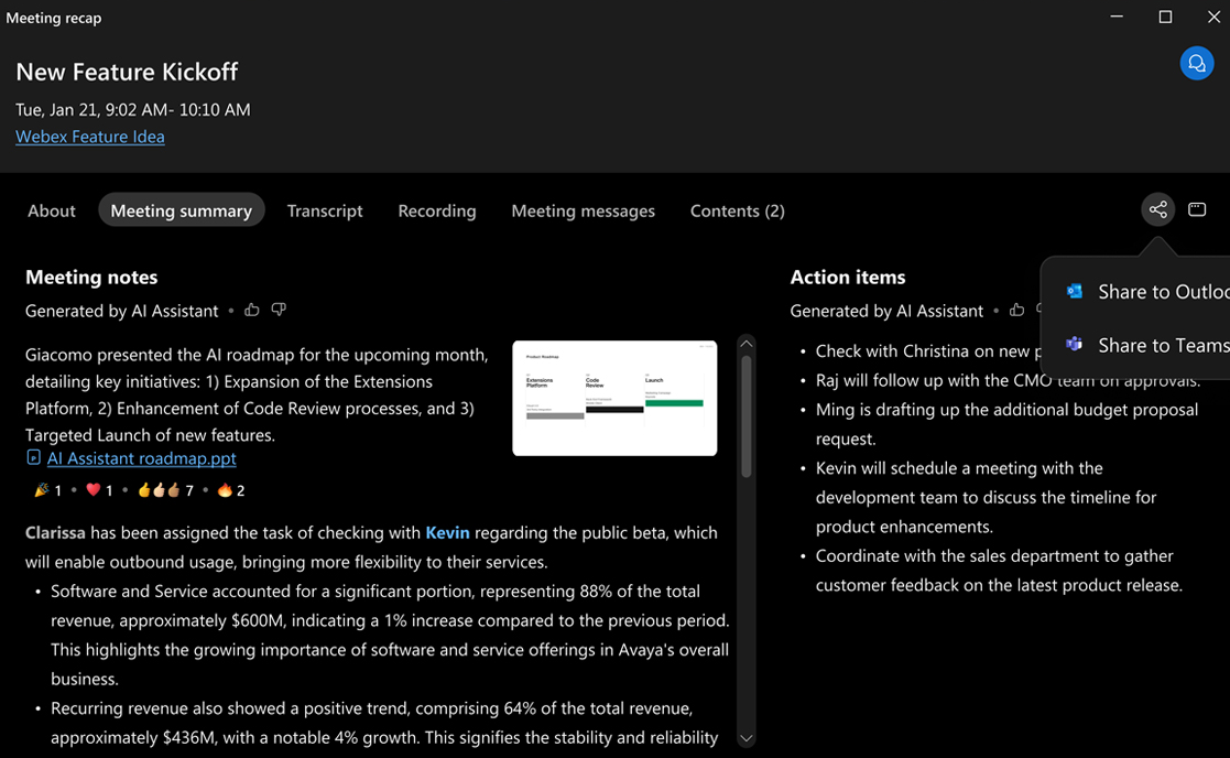 A meeting recap from Webex