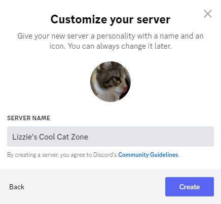 Creating a Discord server name and icon