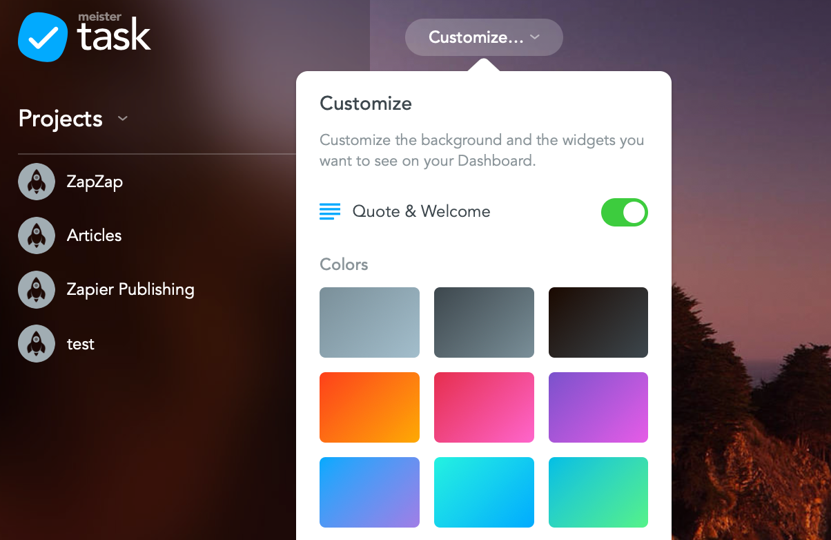 Customizing the MeisterTask dashboard