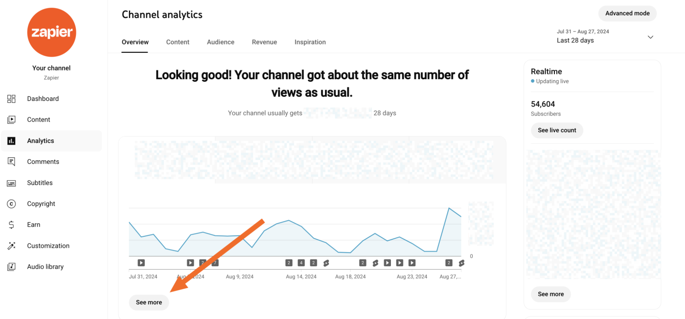 The See more button on the Analytics dashboard