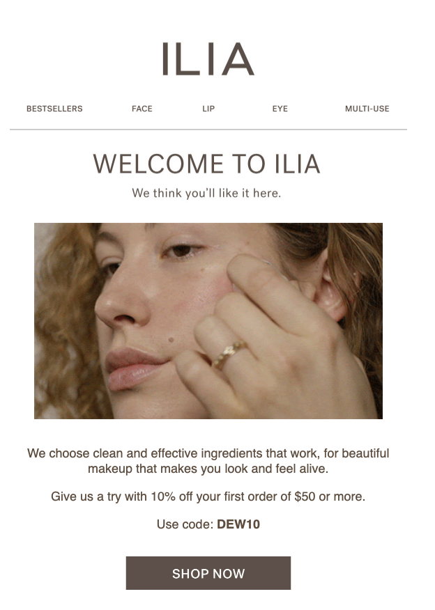 Screenshot of a welcome email from ILIA