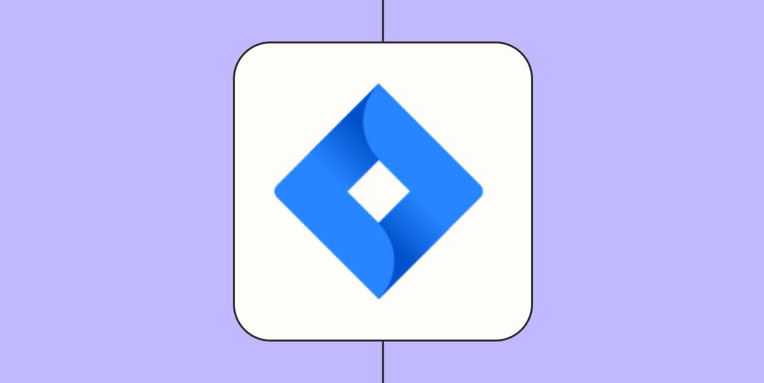 A hero image of the Jira app logo on a light purple background.