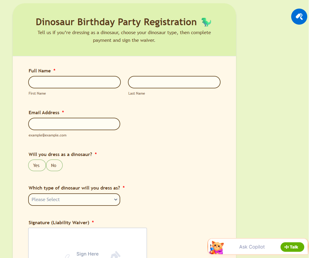 Jotform AI prompt input options