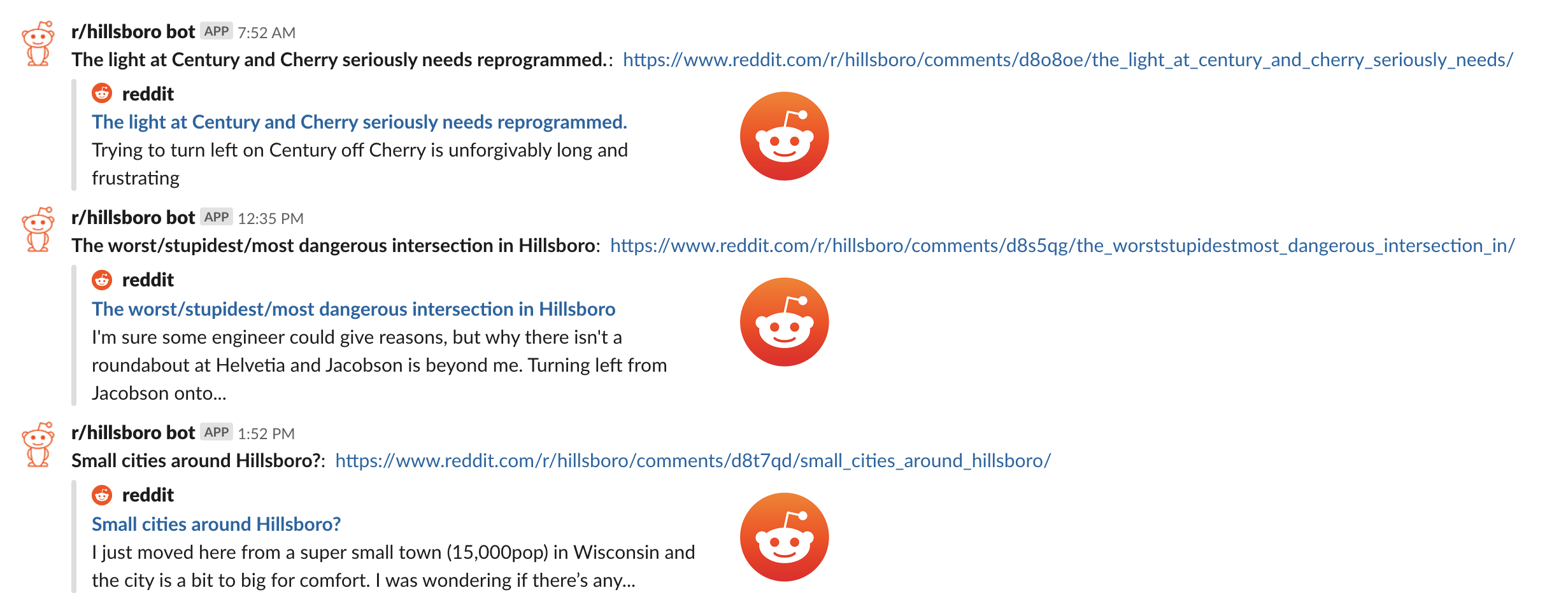 Reddit posts in Slack