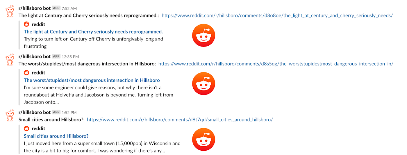 Reddit posts in Slack