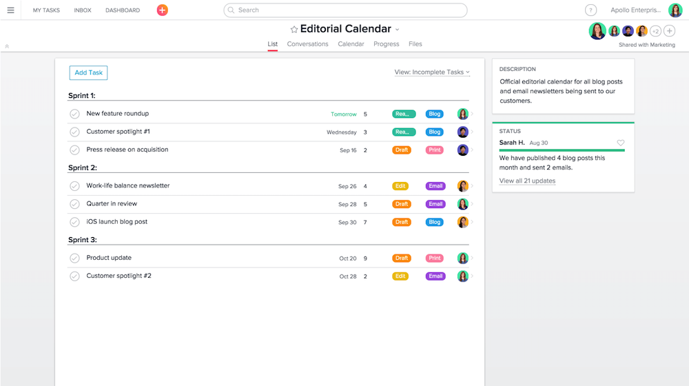 Task Management Editorial Calendar