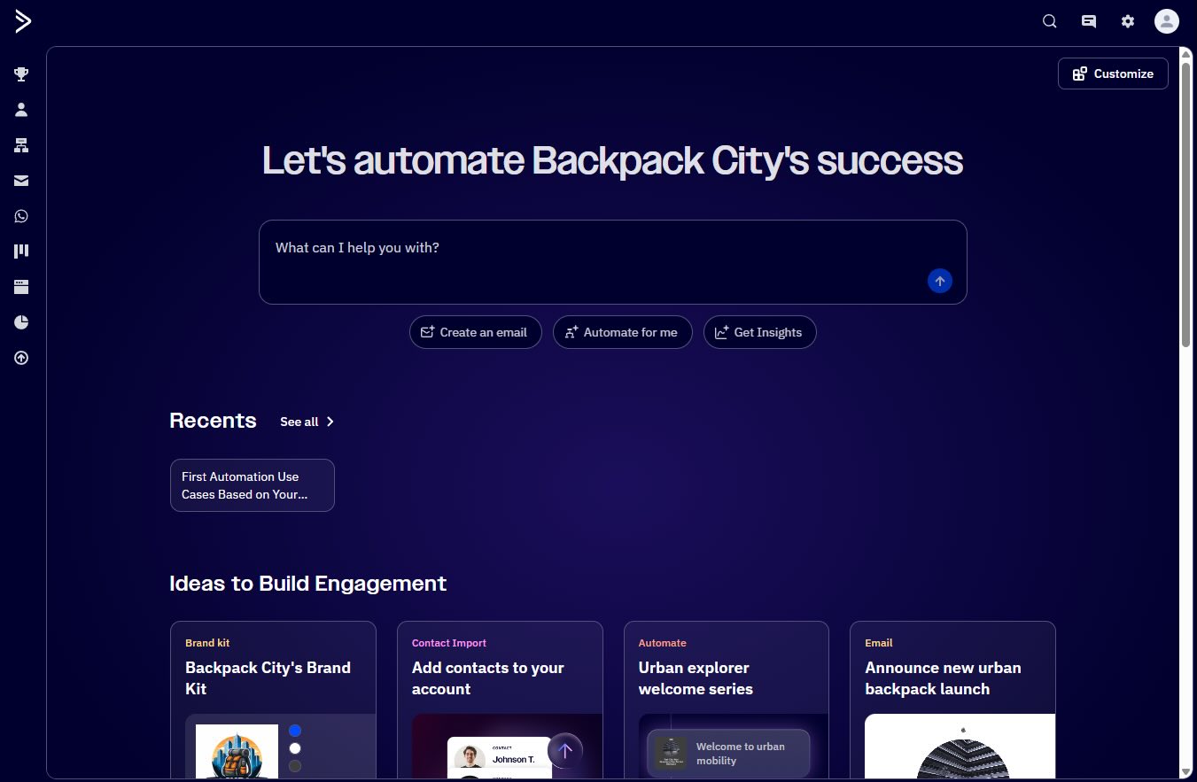 The ActiveCampaign home screen