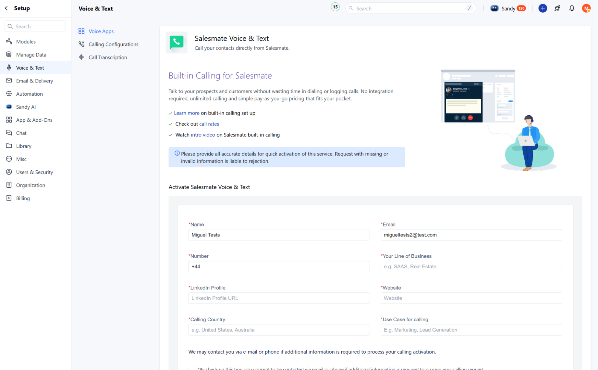 Salesmate, our pick for the best small business CRM for working with phone and SMS