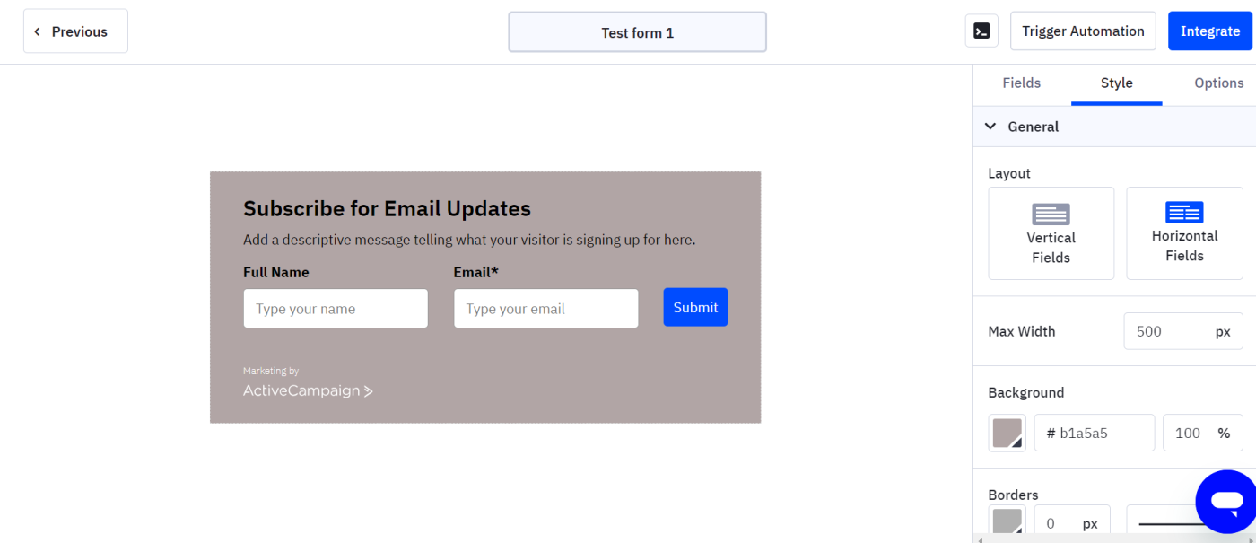 Customizing forms in ActiveCampaign