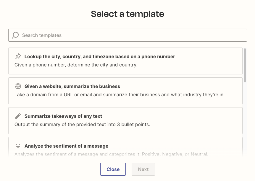 Select a prompt template to use.