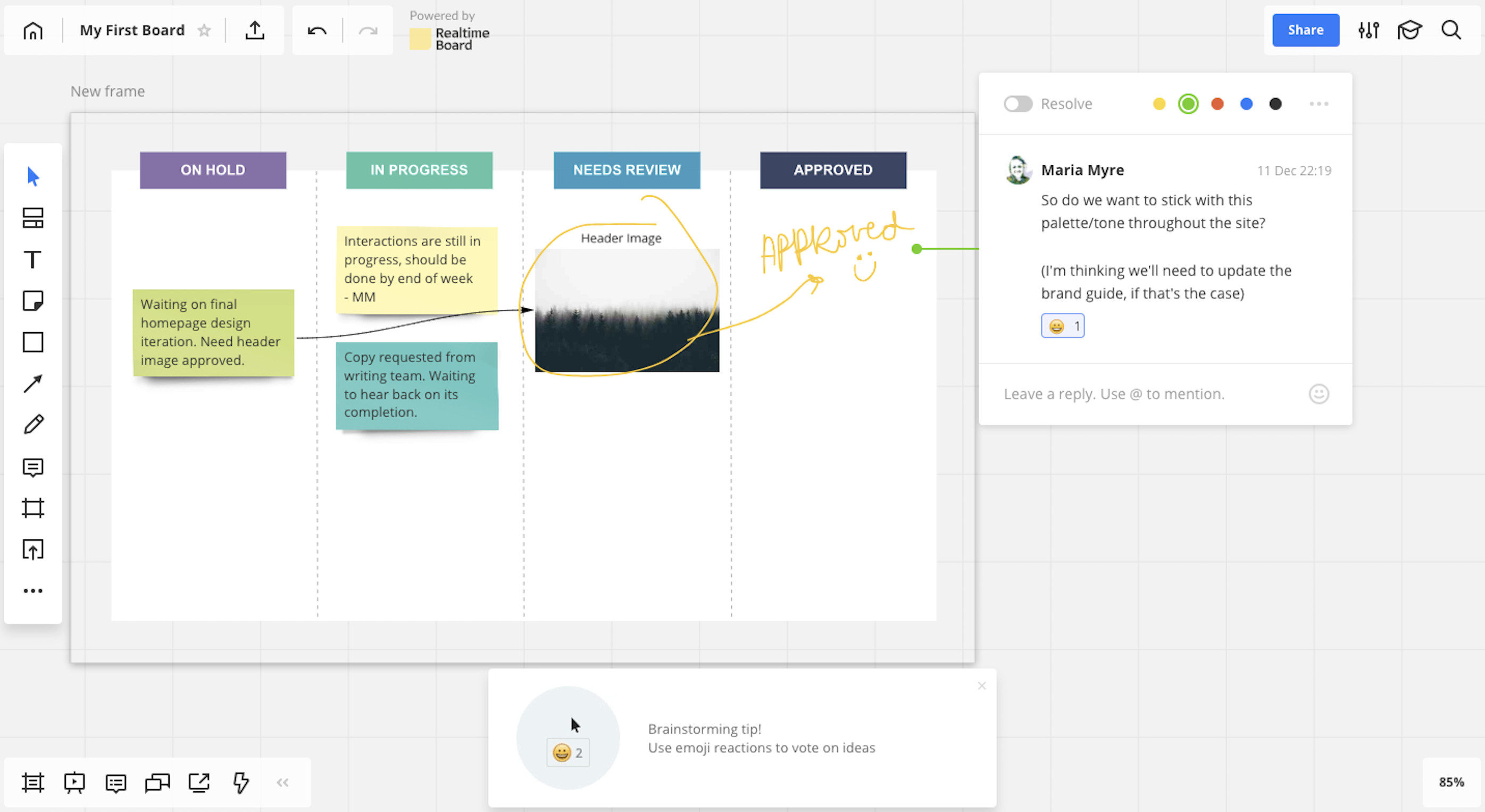 Screenshot of online whiteboard, Miro