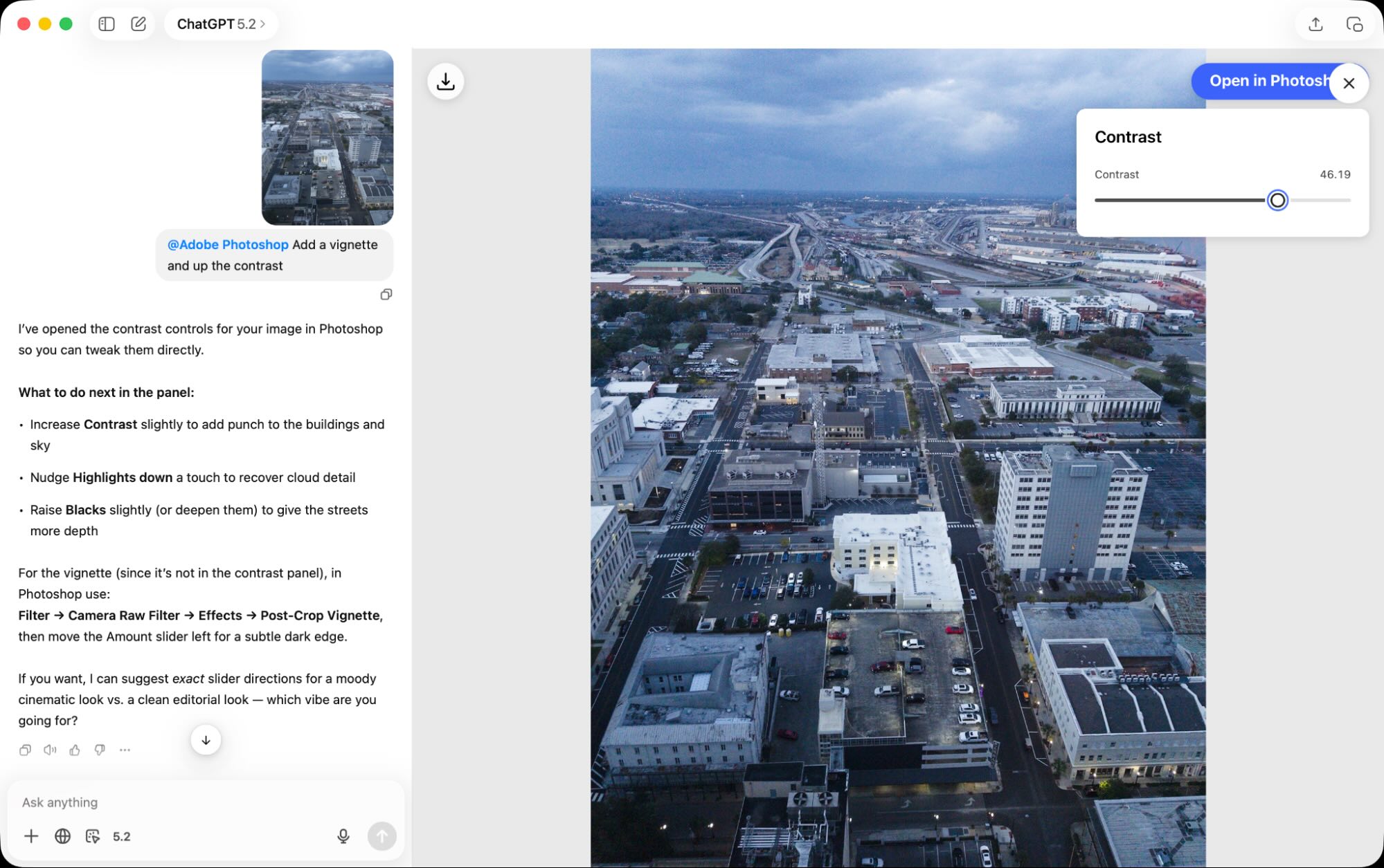 Using Photoshop from within ChatGPT