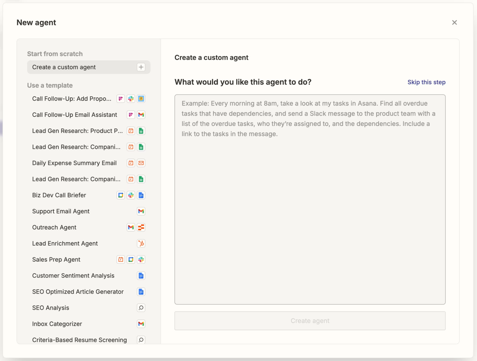 Creating a custom agent in Zapier Agents