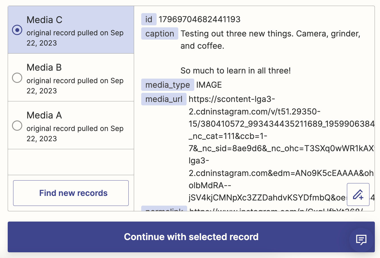 A set of sample data in the Zap editor.